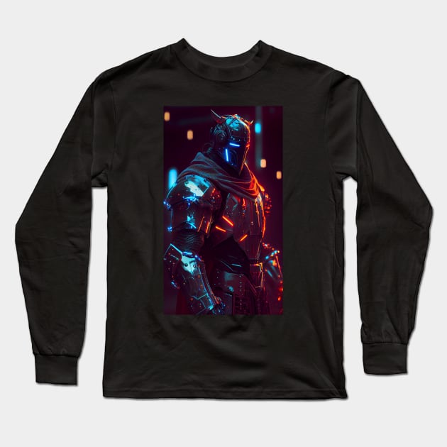 Cyberpunk Crusader Knight Long Sleeve T-Shirt by UVCottage